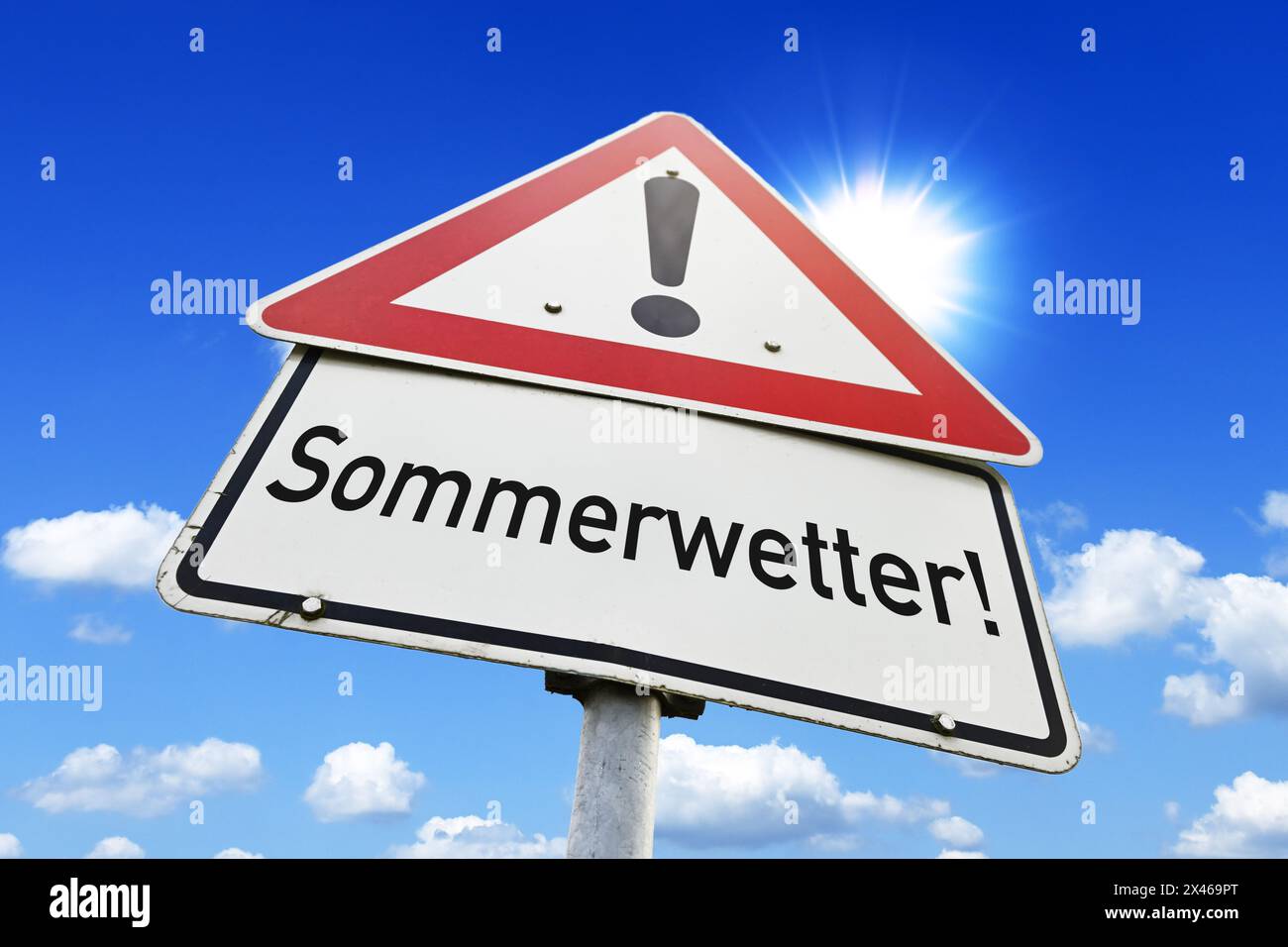 Summer Weather Sign, Photomontage Stock Photo