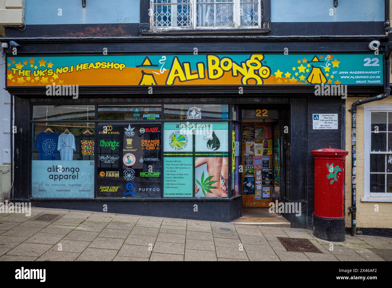 Ali Bongo HeadShop or Head Shop in Norwich UK. Head Shops specialise in the sale of cannabis and tobacco paraphernalia Stock Photo