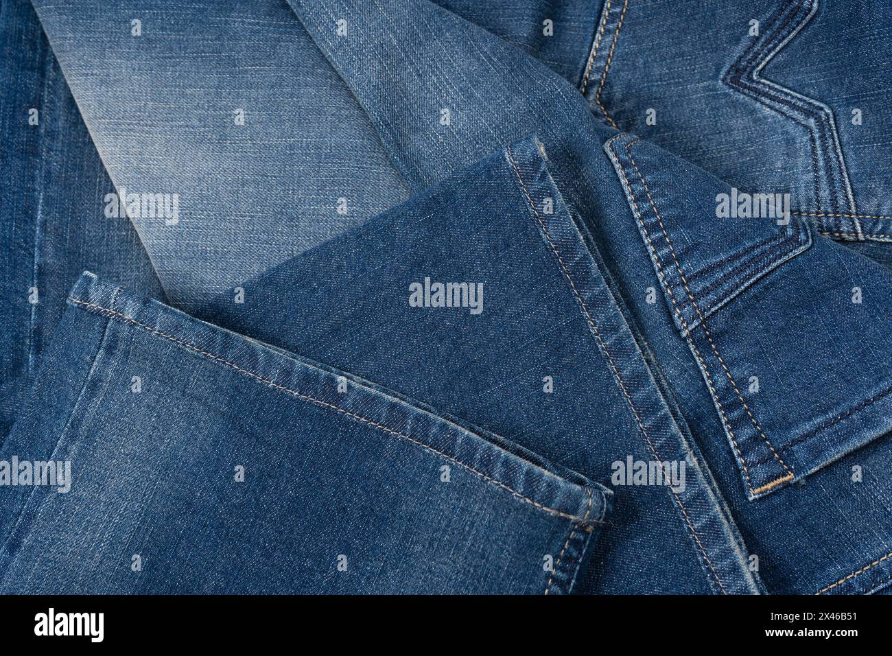 Blue jeans denim texture as a background. Top view. Stock Photo