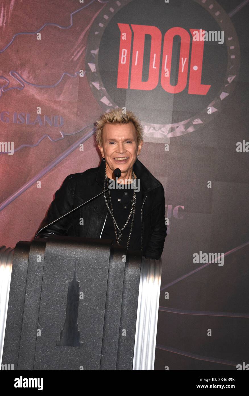 New York, NY, USA. 30th Apr, 2024. Billy Idol pictured as Billy Idol and Steve Stevens light the Empire State Building to celebrate the 40th Anniversary of Billy Idol's ‘Rebel Yell' on April 30, 2024 in New York City. Credit: Mpi099/Media Punch/Alamy Live News Stock Photo