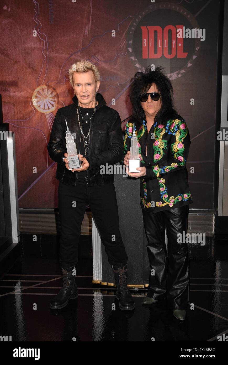 New York, NY, USA. 30th Apr, 2024. Billy Idol and Steve Stevens pictured as Billy Idol and Steve Stevens light the Empire State Building to celebrate the 40th Anniversary of Billy Idol's ‘Rebel Yell' on April 30, 2024 in New York City. Credit: Mpi099/Media Punch/Alamy Live News Stock Photo