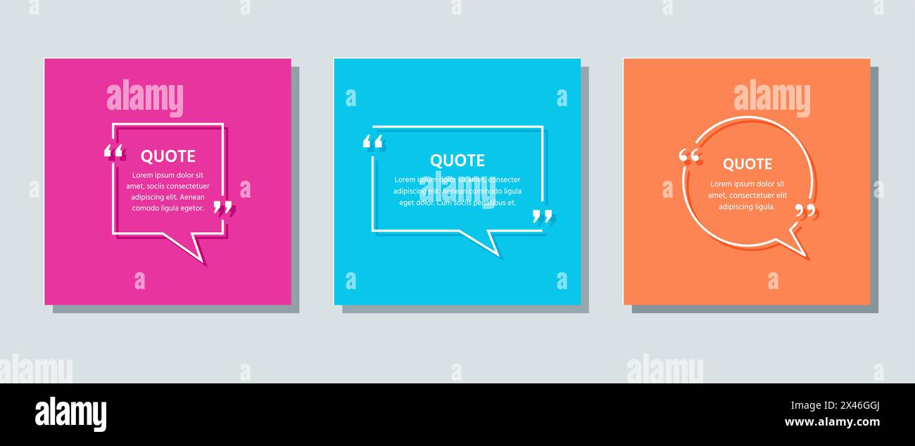 Quote text box. Speech bubbles on color background. Template frames ...