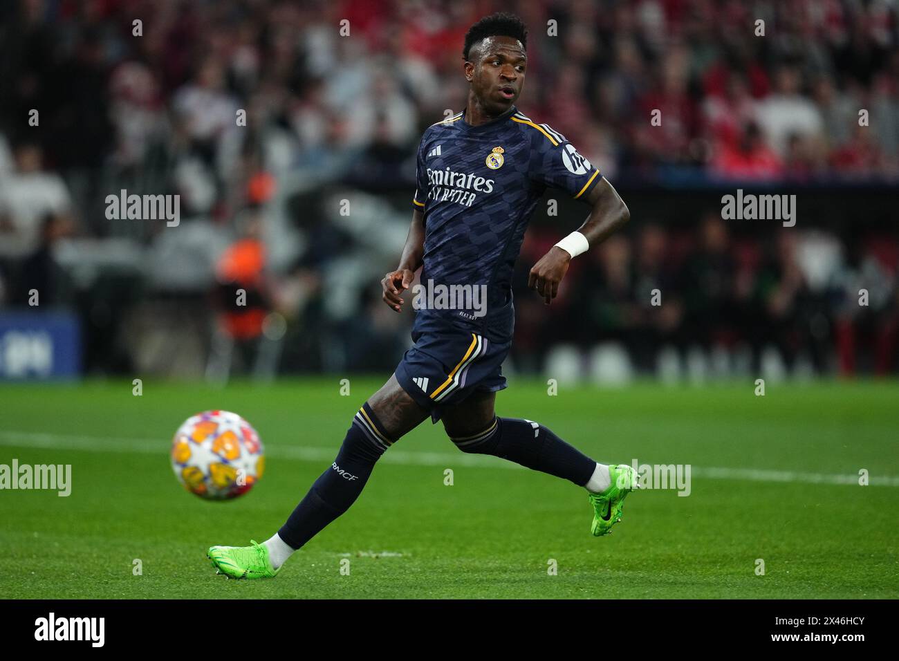 Munich, Germany. 30th Apr, 2024. Vinicius Junior of Real Madrid during the UEFA Champions League match, Semi-finals, first leg, between Bayern Munchen and Real Madrid played at Allianz Stadium on April 30, 2024 in Munich, Germany. (Photo by Bagu Blanco/PRESSINPHOTO) Credit: PRESSINPHOTO SPORTS AGENCY/Alamy Live News Stock Photo