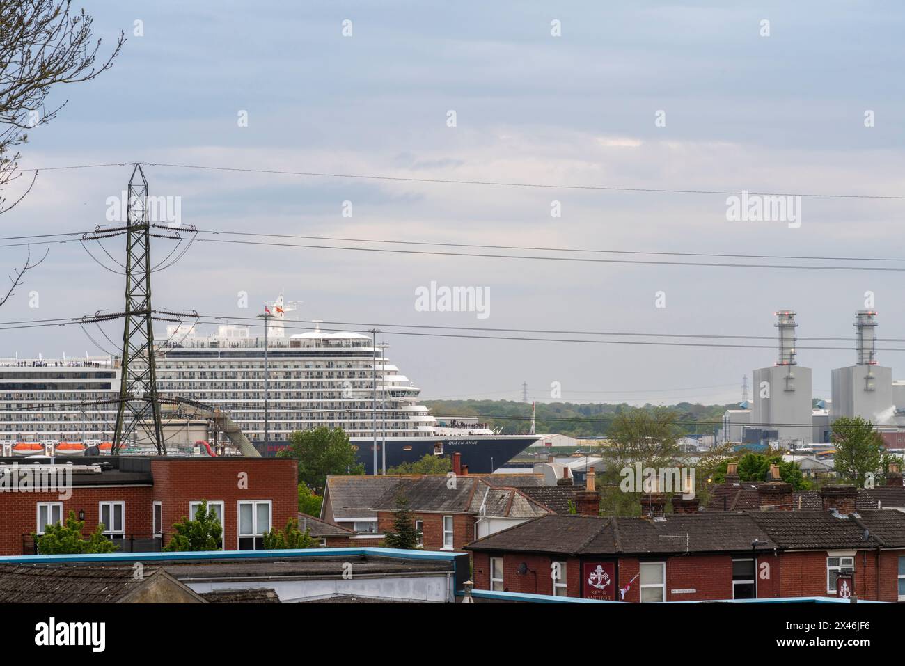 30 April 2024. Southampton, UK. Cunard's brand new luxury Cruise ship, the Queen Anne arrives at Mayflower Cruise Terminal, berth 106. The Queen Anne cruise liner will depart on her maiden voyage from Southampton to Lisbon on May 3, 2024 Stock Photo