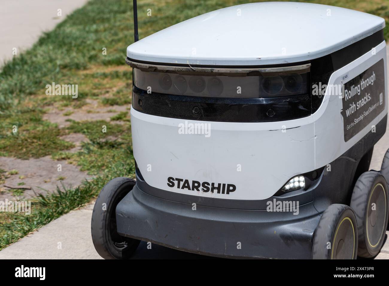 Delivery robot at Palestine protest at UCLA. Credit: Erik Morgan Stock Photo