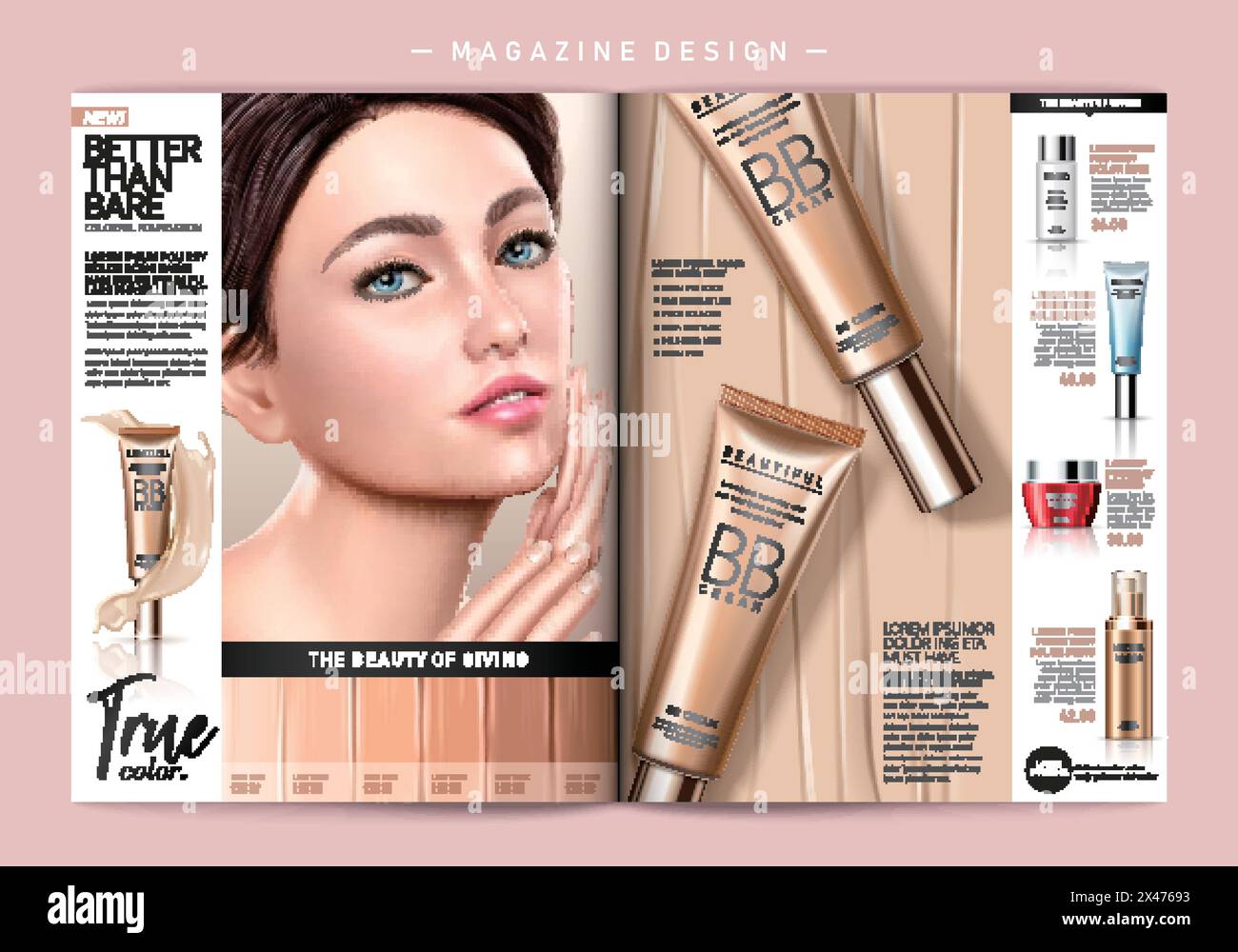 Fashion magazine template, attractive model with foundation product ads ...