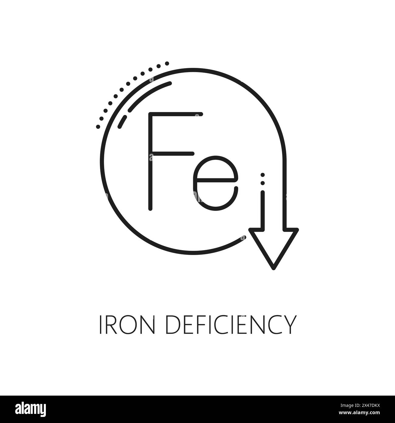 Iron deficiency line icon of anemia symptom or physical disease, vector