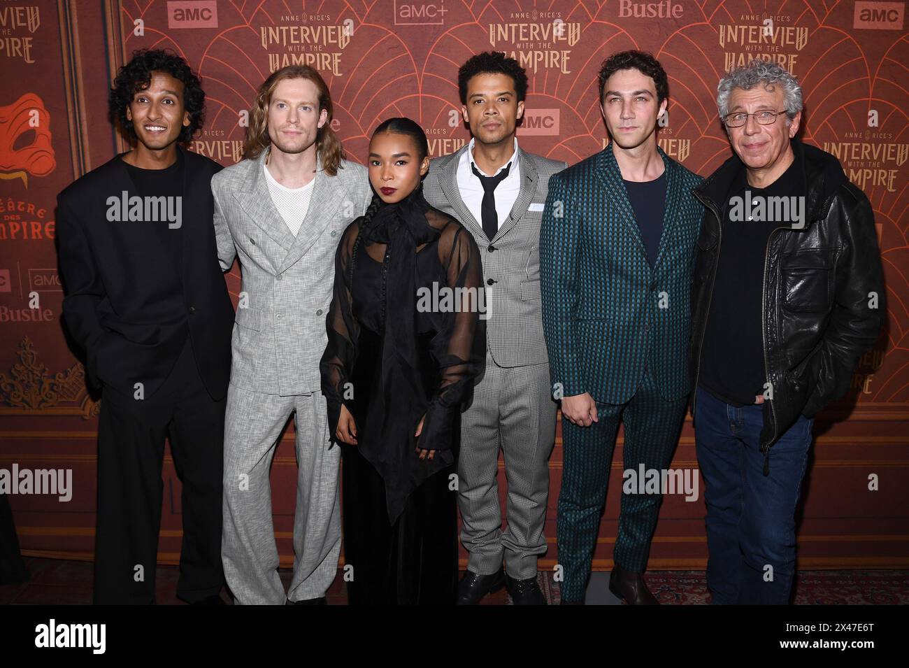 New York, USA. 30th Apr, 2024. (L-R) Assad Zaman, Sam Reid, Delainey Hayles, Jacob Anderson, Luke Brandon Field and Eric Bogosian attend 'Anne Rice's Interview With The Vampire' Season 2 Premiere at The McKittrick Hotel, April 30, 2024. (Photo by Anthony Behar/Sipa USA) Credit: Sipa USA/Alamy Live News Stock Photo