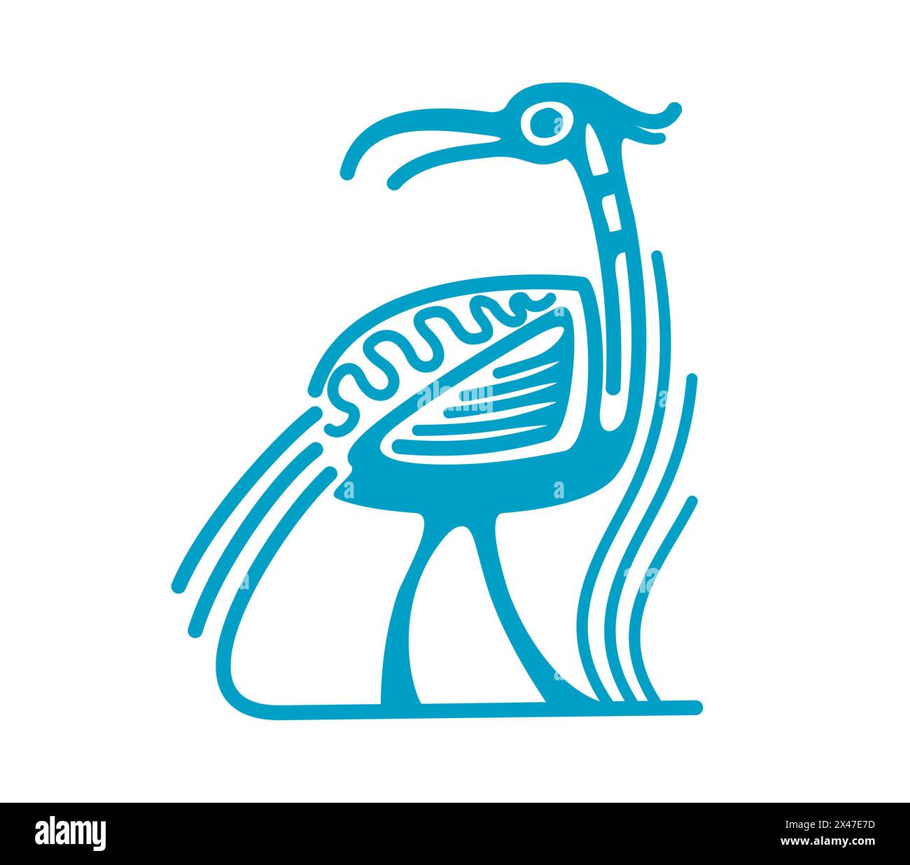 Bird Mayan Aztec totem. Isolated vector tribal Mesoamerican mythological symbol of heron or sandpiper symbolizes divine message, transcendence and connection between the earthly and spiritual realms Stock Vector