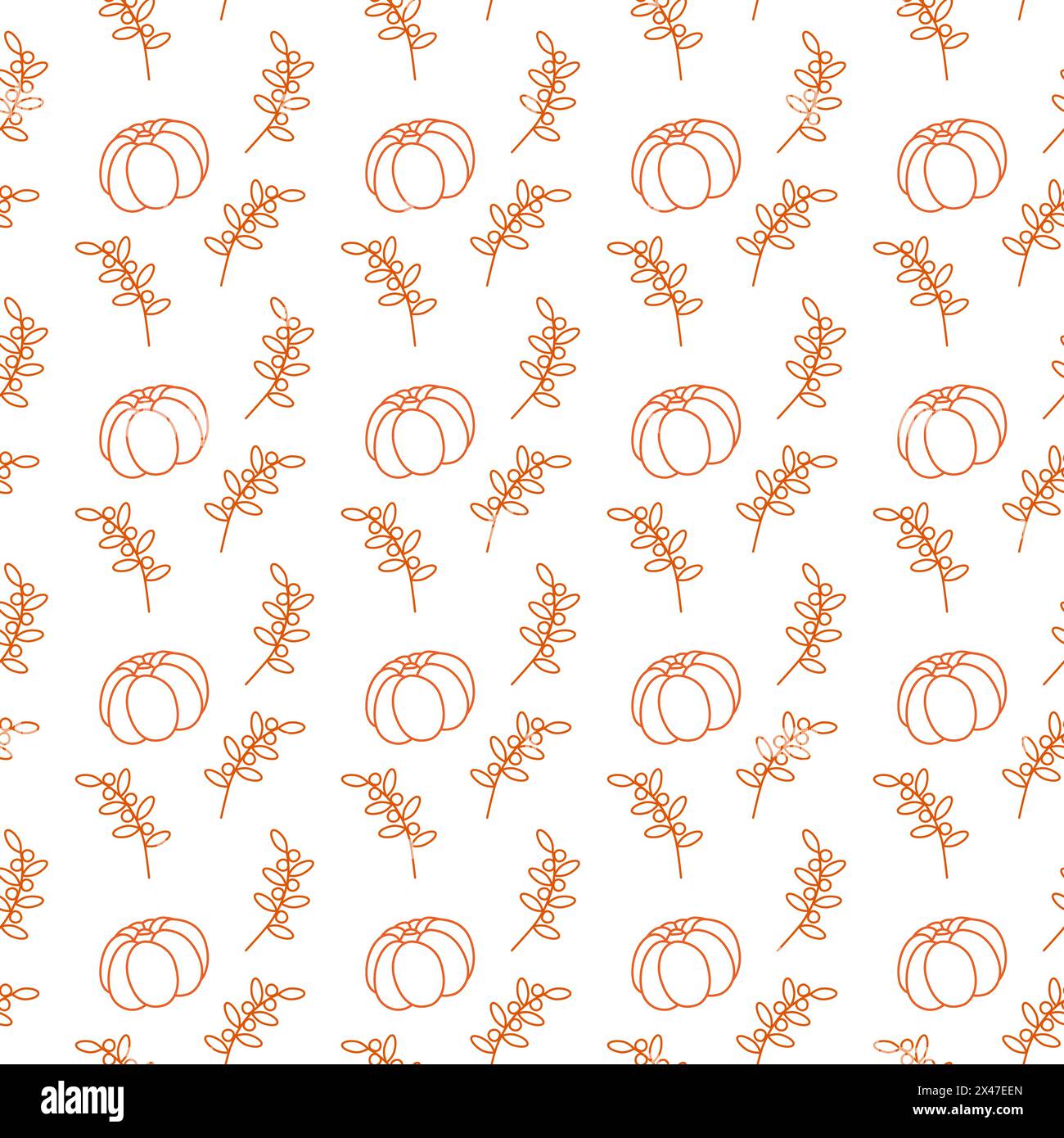 Outline drawing orange pumpkins and twigs Seamless pattern Abstract ...