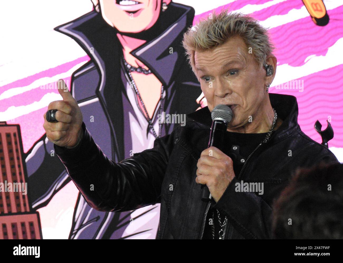 New York, NY, USA. 30th Apr, 2024. Billy Idol pictured as Billy Idol and Steve Stevens light the Empire State Building to celebrate the 40th Anniversary of Billy IdolÕs ÔRebel YellÕ on April 30, 2024 in New York City. Credit: Mpi099/Media Punch/Alamy Live News Stock Photo