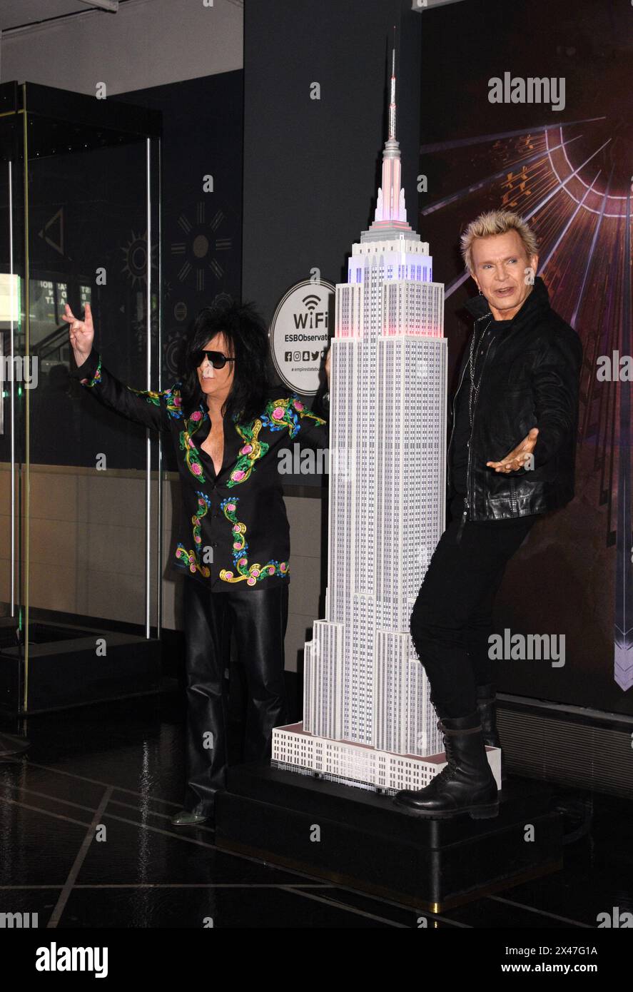 New York, NY, USA. 30th Apr, 2024. Steve Stevens and Billy Idol pictured as Billy Idol and Steve Stevens light the Empire State Building to celebrate the 40th Anniversary of Billy IdolÕs ÔRebel YellÕ on April 30, 2024 in New York City. Credit: Mpi099/Media Punch/Alamy Live News Stock Photo