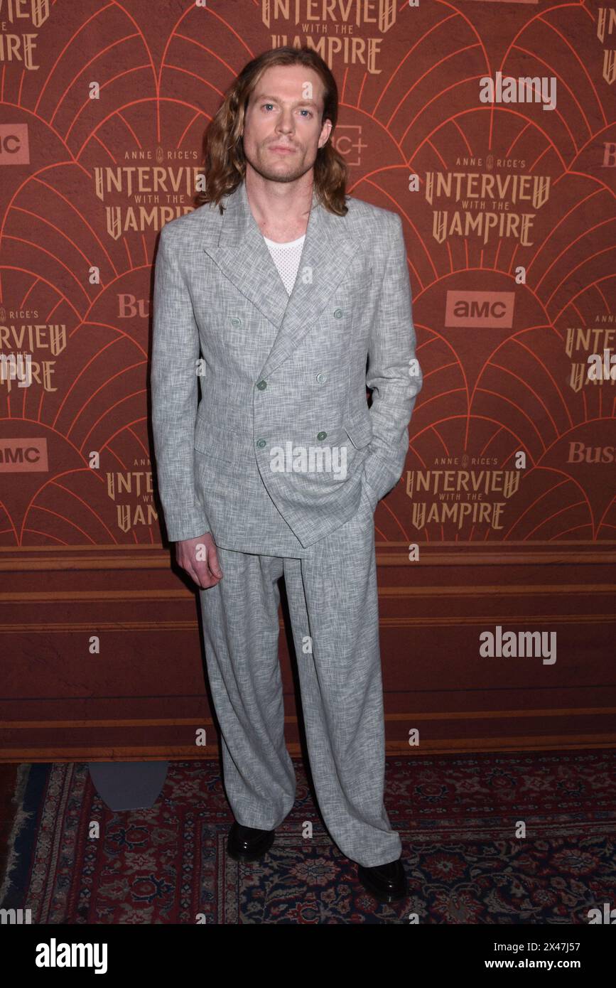 New York, NY, USA. 30th Apr, 2024. Sam Reid at AMCÕs season two premiere of Anne RiceÕs Interview with the Vampire 'Th‰tre des Vampires, ' special immersive premiere event on April 30, 2024 at The McKittrick Hotel in New York City. Credit: Mpi099/Media Punch/Alamy Live News Stock Photo