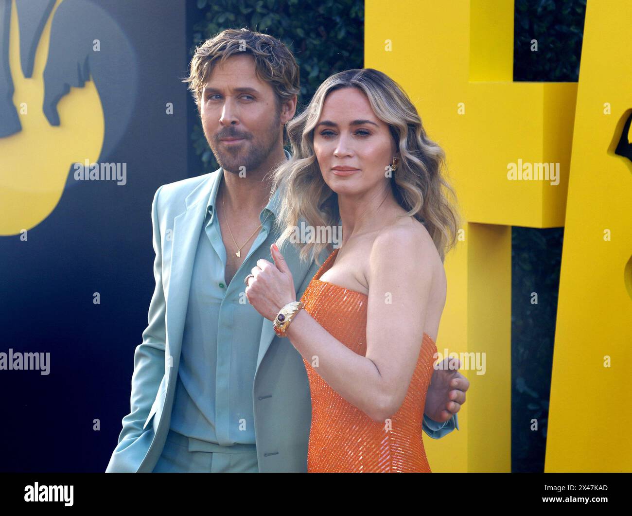 Ryan Gosling and Emily Blunt at the Los Angeles premiere of 'The Fall Guy' held at the Dolby Theater in Hollywood, USA on April 30, 2024. Stock Photo