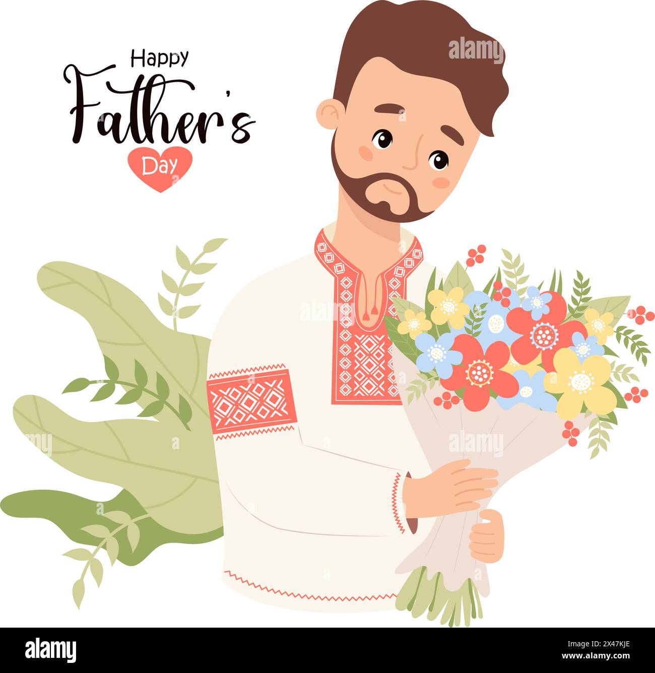 Happy Father's Day card. Ukrainian bearded man in traditional