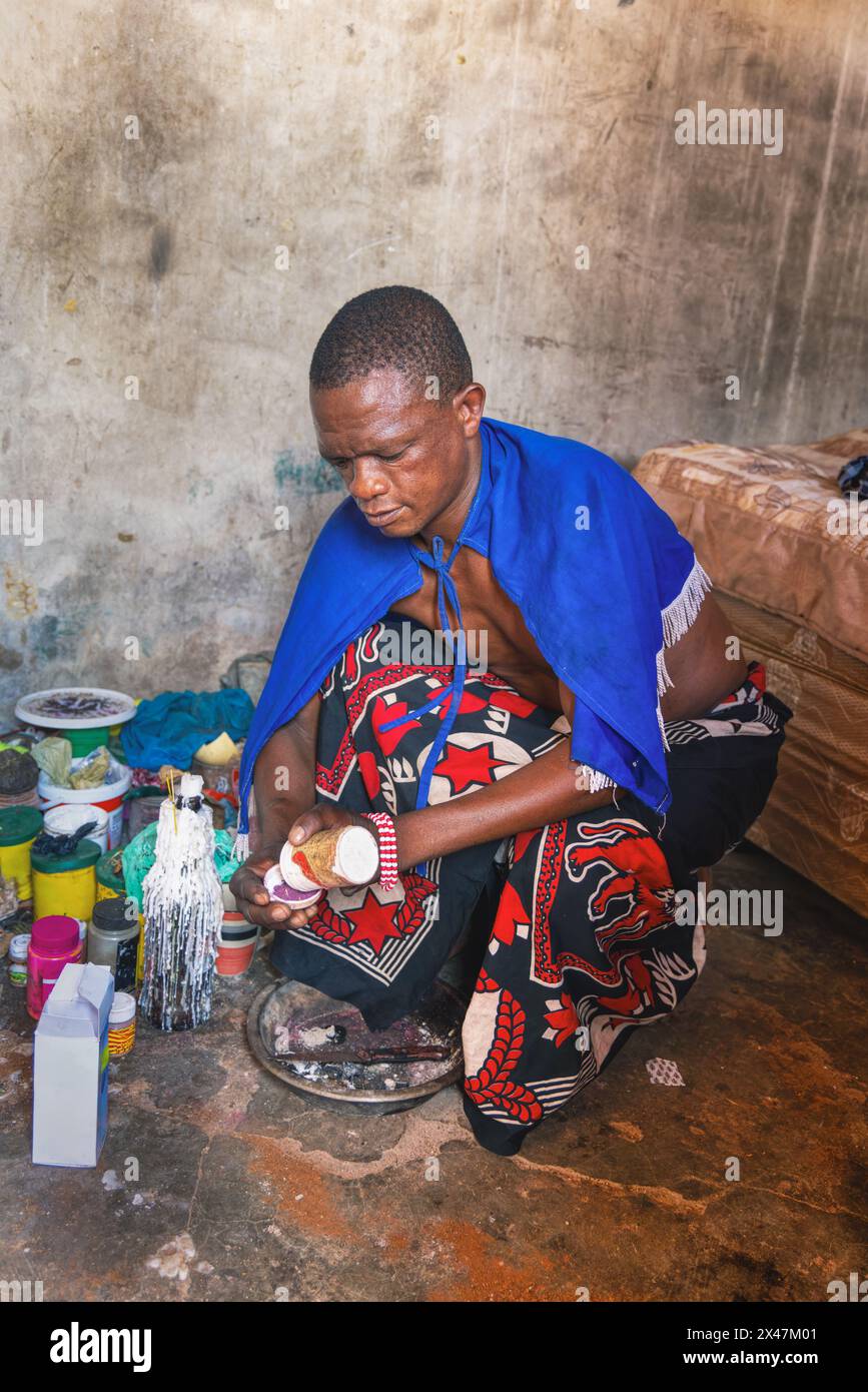 sangoma traditional healers of Africa, ancestor beliefs and herbs, ancient spirituality Stock Photo