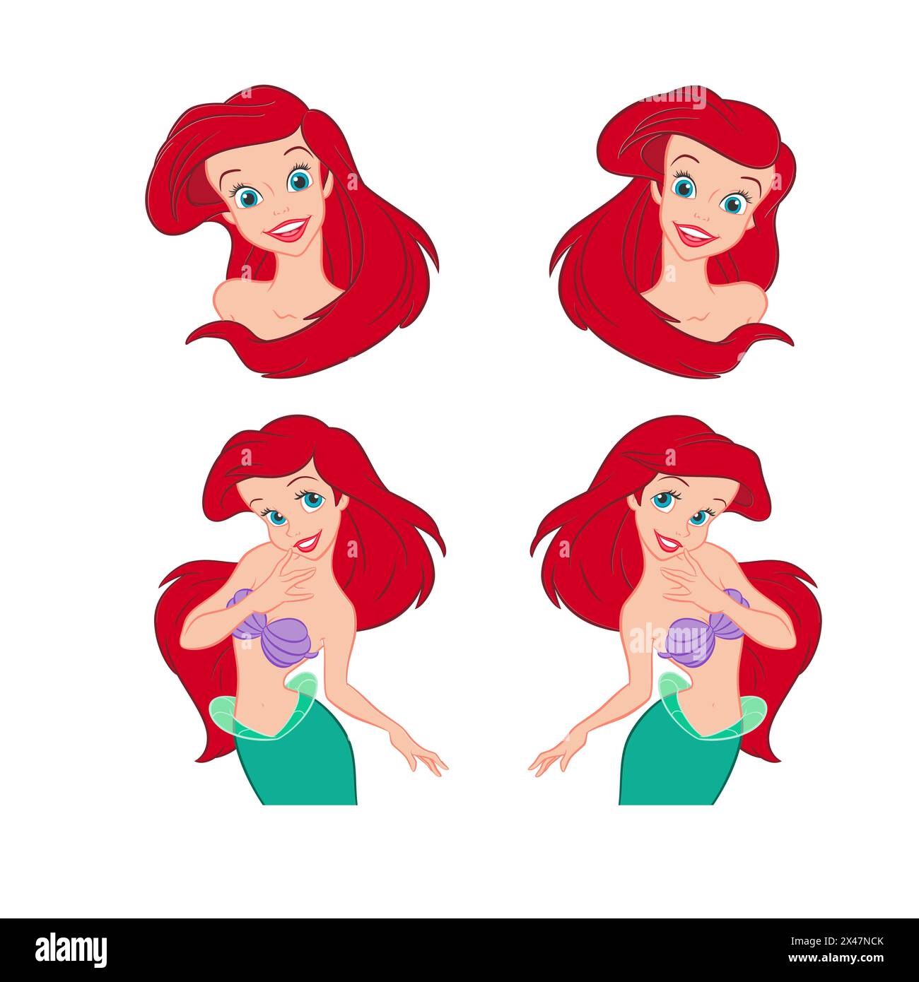 Disney princess ariel mermaid fairy tale fantasy vector illustration Stock Vector