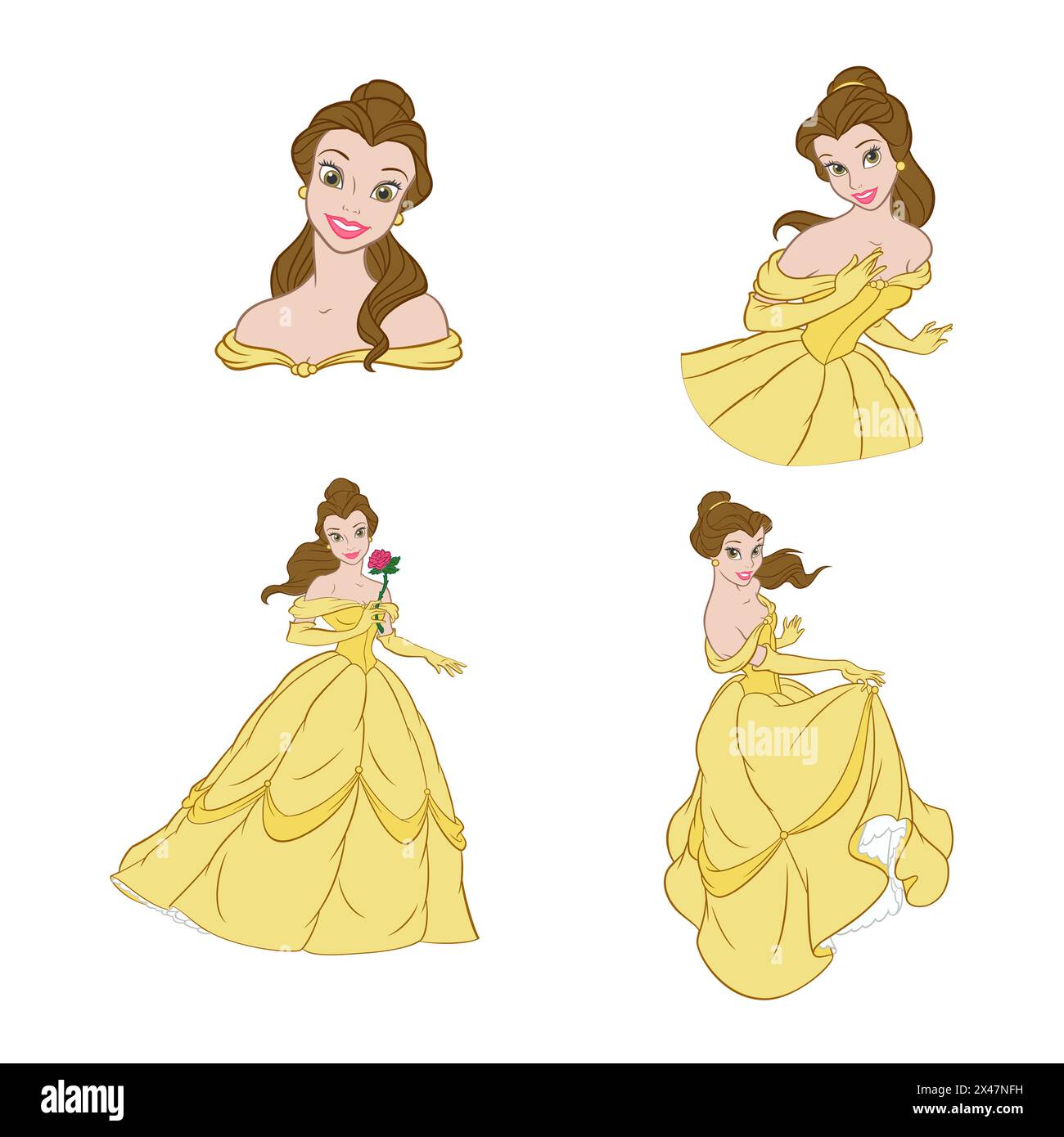 Disney princess belle beauty fairy tale fantasy vector illustration Stock Vector