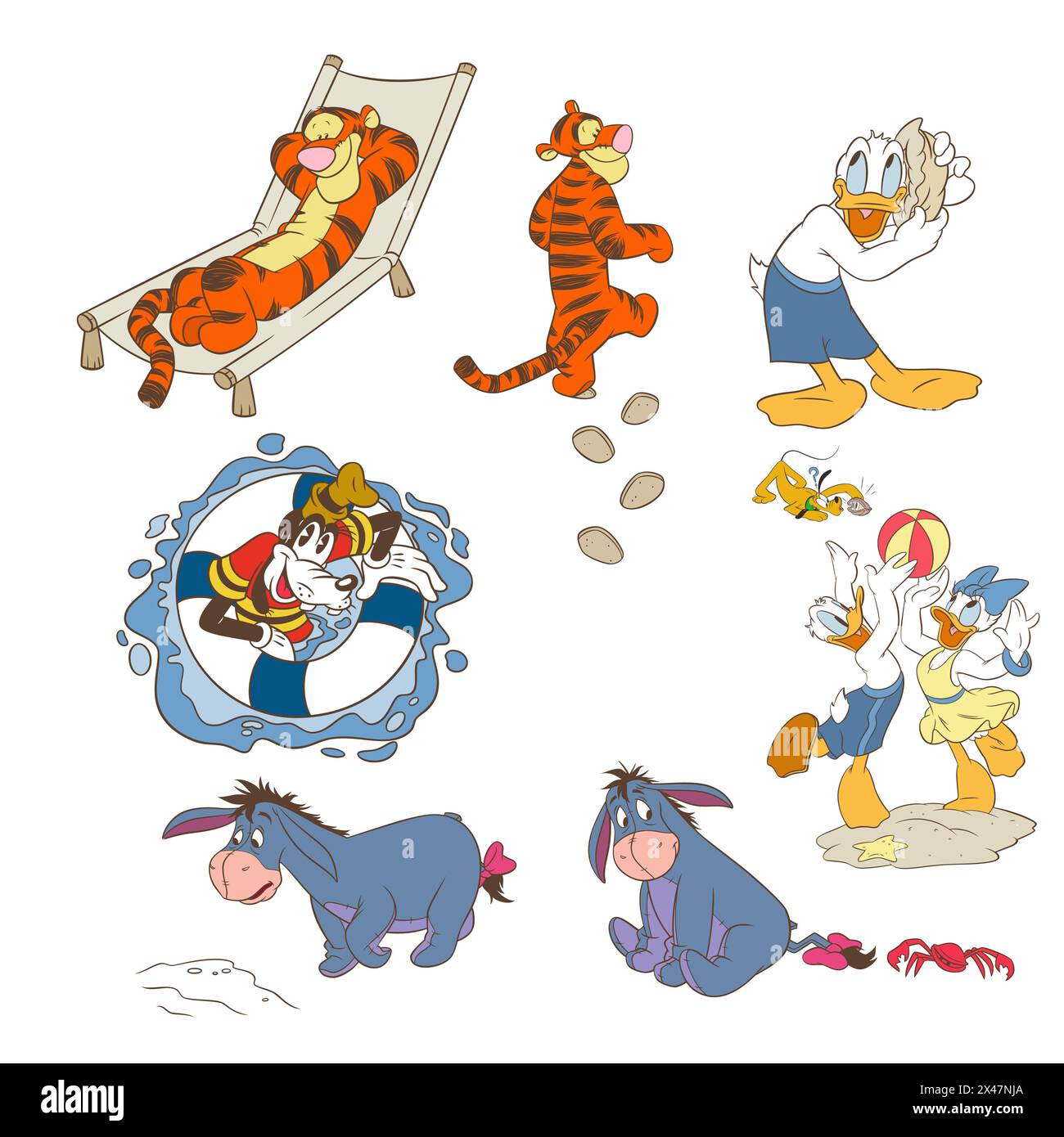 Disney character set tigger donald duck goofy eeyore vector illustration art Stock Vector