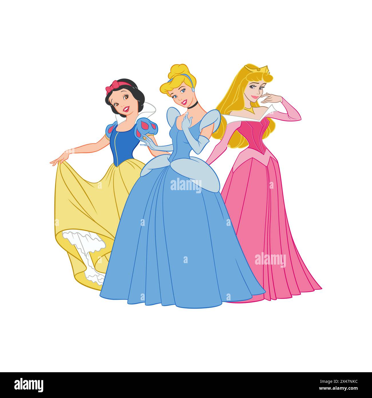 Disney princess aurora cinderella snow white fairy tale fantasy vector illustration Stock Vector