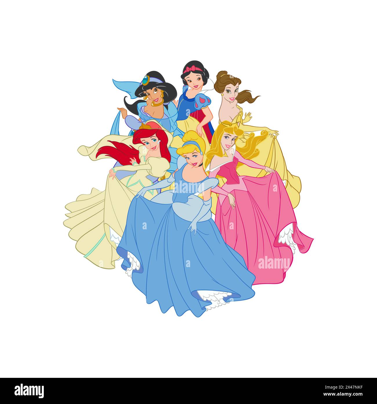 Disney princess set fairy tale fantasy vector illustration Stock Vector