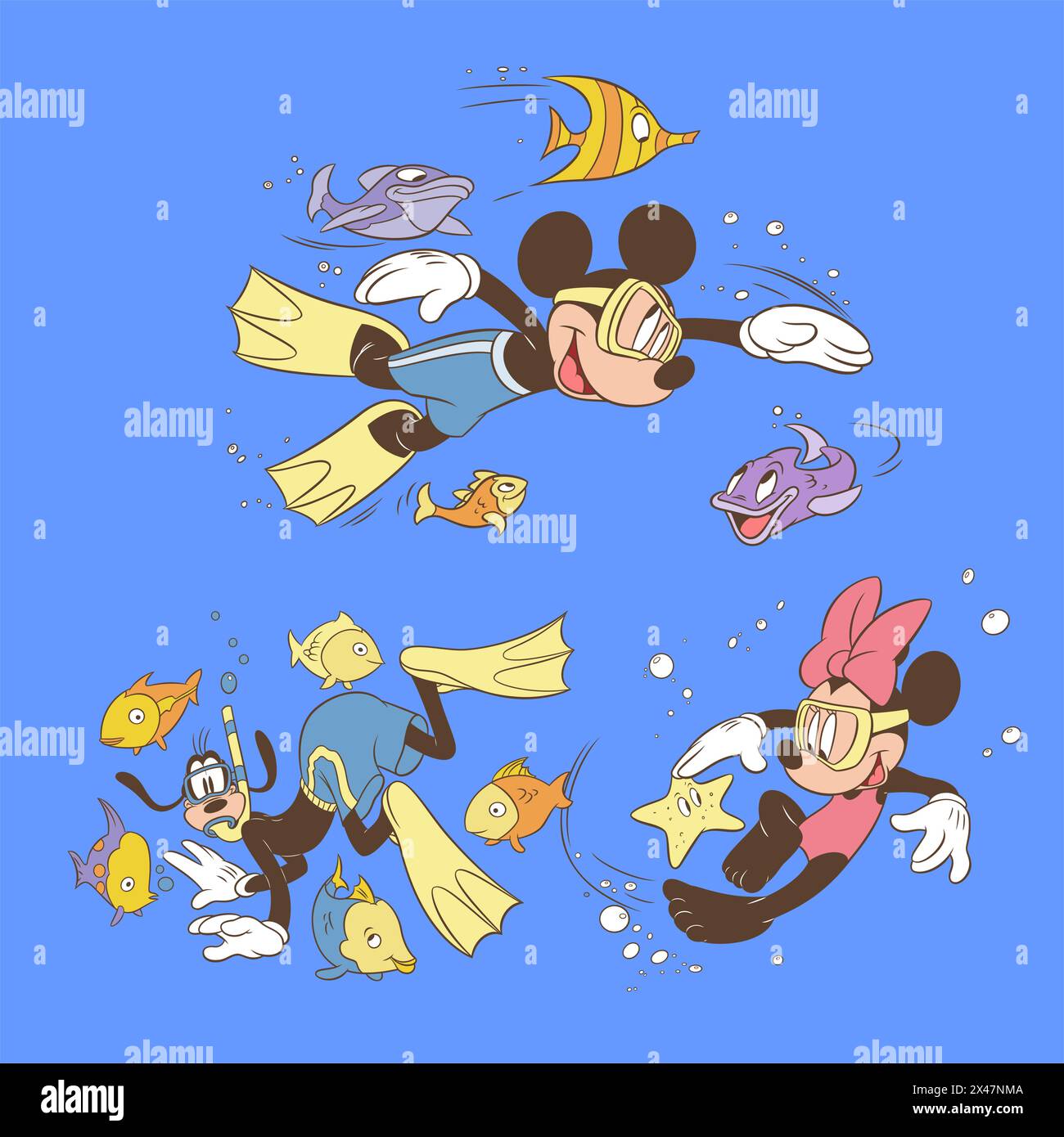 Disney character set mickey mouse and friends swimming vector ...