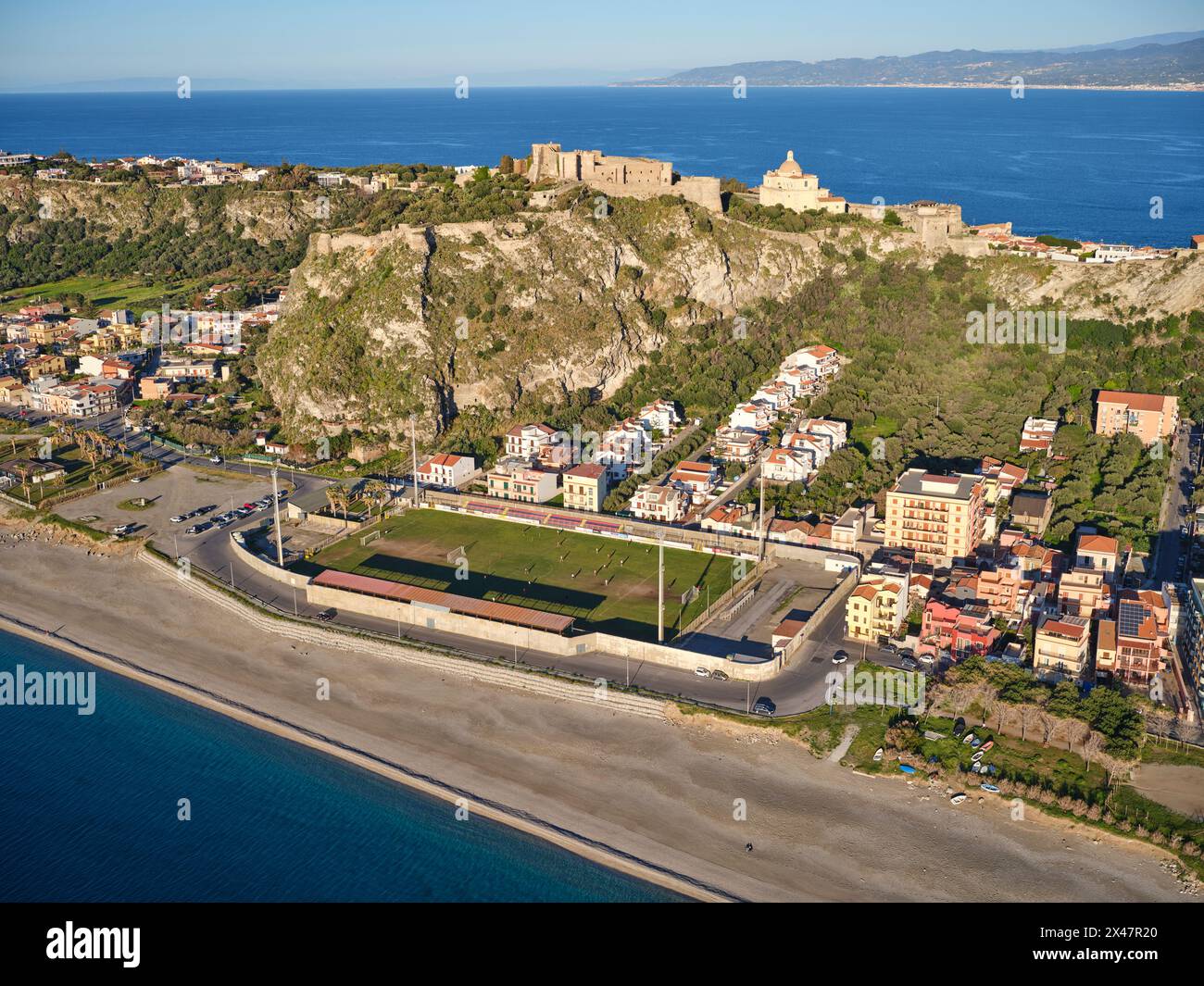 AERIAL VIEW. The castle of Milazzo. Metropolitan City of Messina, Sicily,  Italy Stock Photo - Alamy, image size:1300x1065