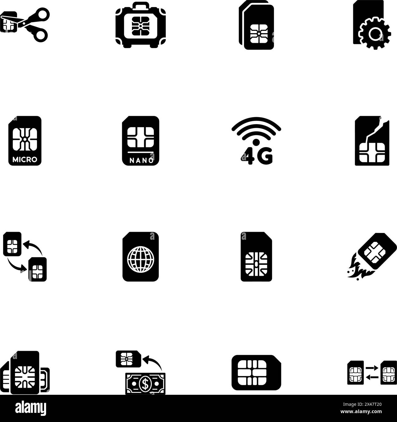 Sim Cards icon - Expand to any size - Change to any colour. Perfect Flat Vector Contains such Icons as mobile, phone, technology, wave, telecommunicat Stock Vector