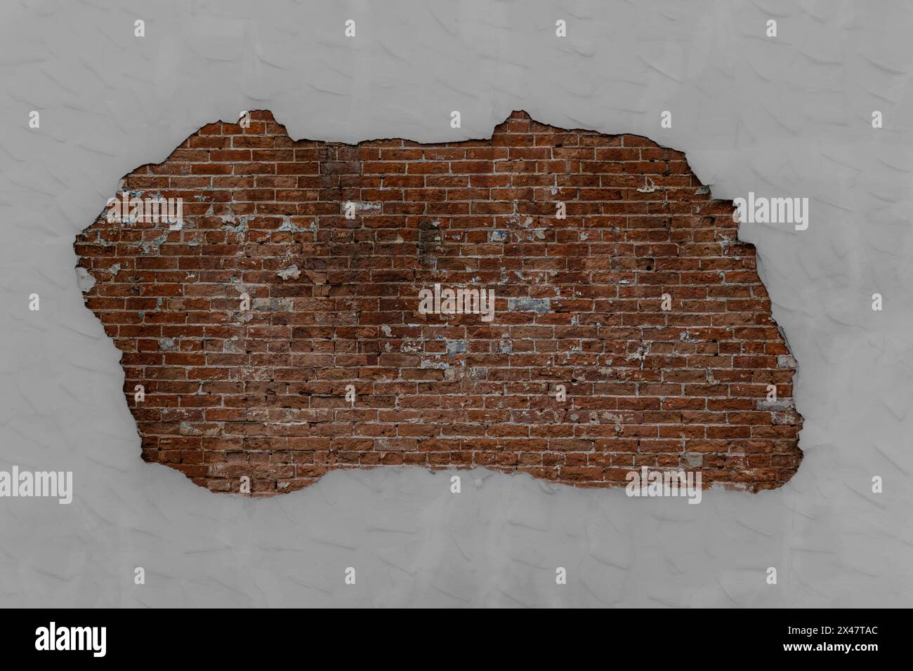Background peeling away to reveal textured brick wall Stock Photo