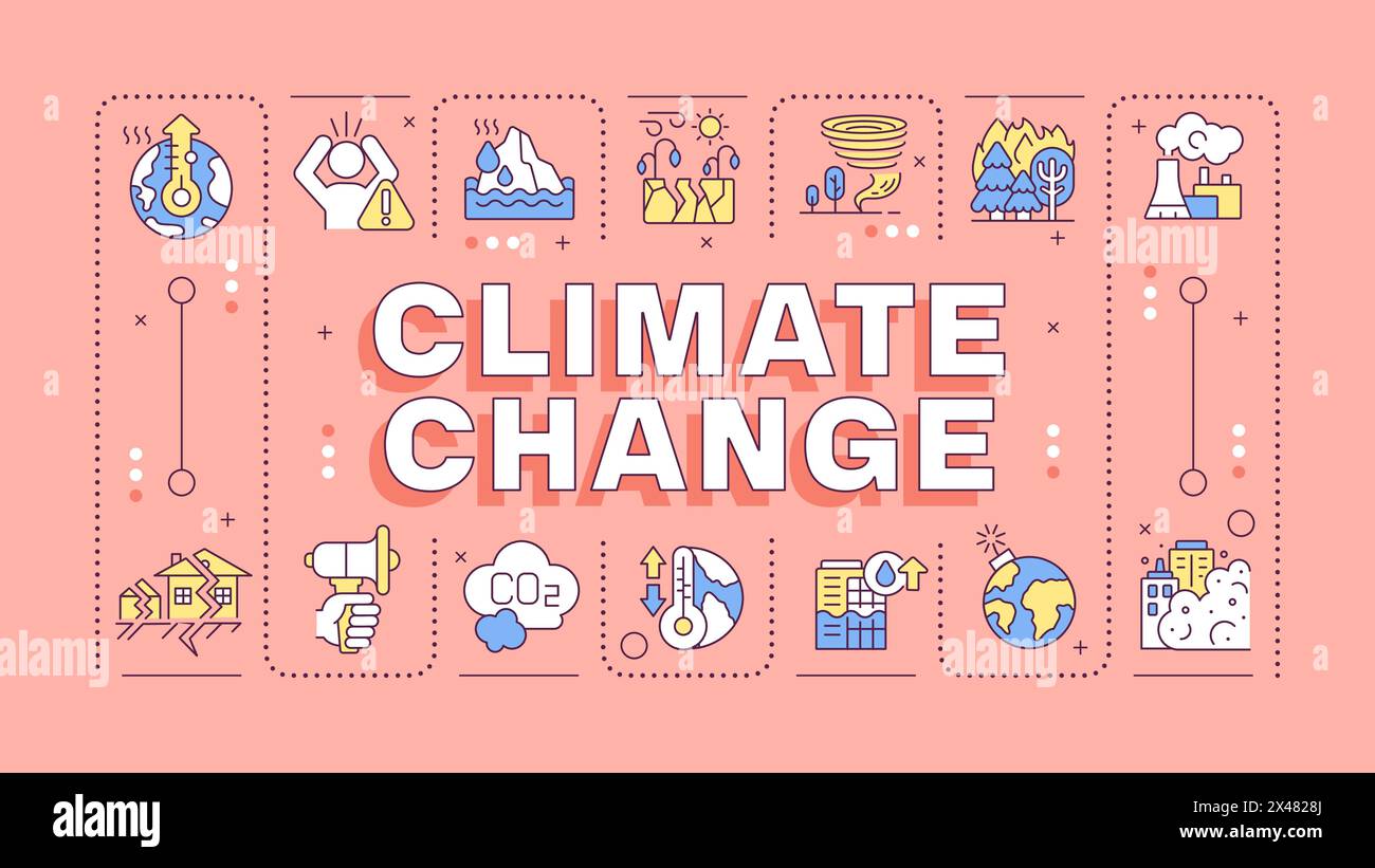 Climate change coral pink word concept Stock Vector