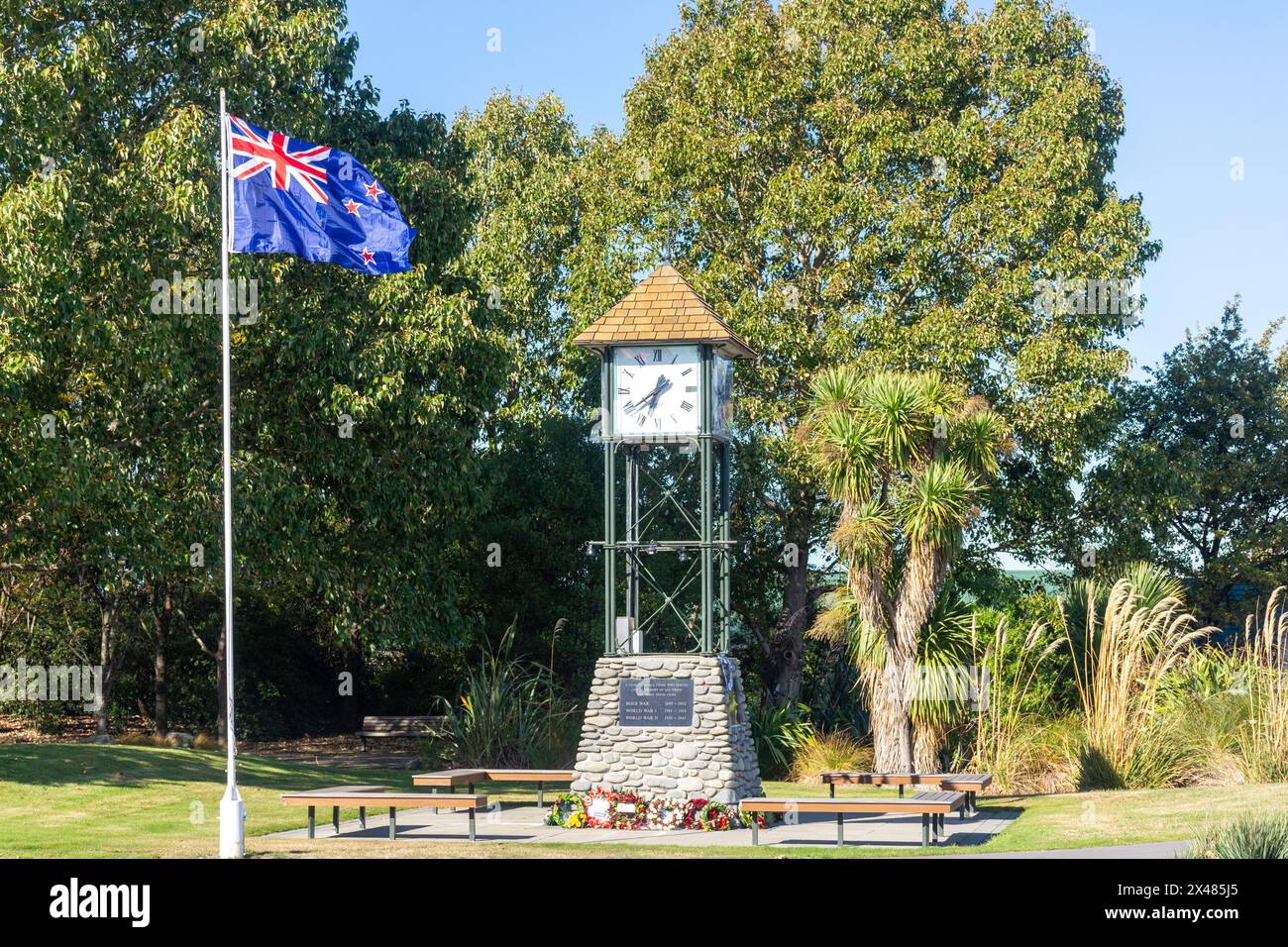Rolleston Memorial Clock, Rolleston Avenue, Rolleston, Canterbury, New Zealand Stock Photo