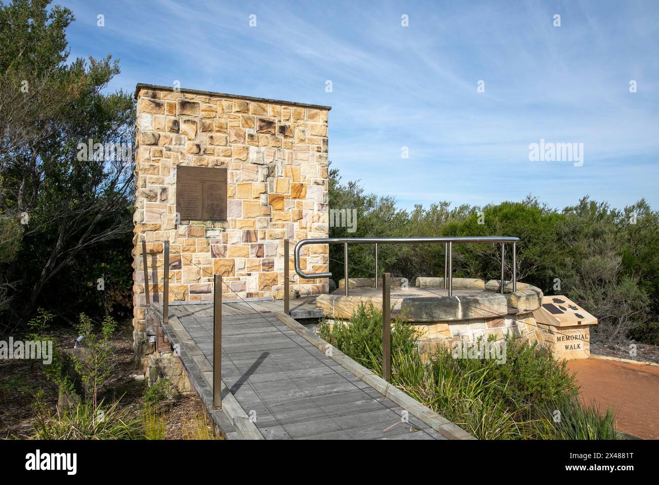 Defence of Sydney monument and plaque at the Memorial Walk on North Head Manly, Sydney,NSW,Australia Stock Photo