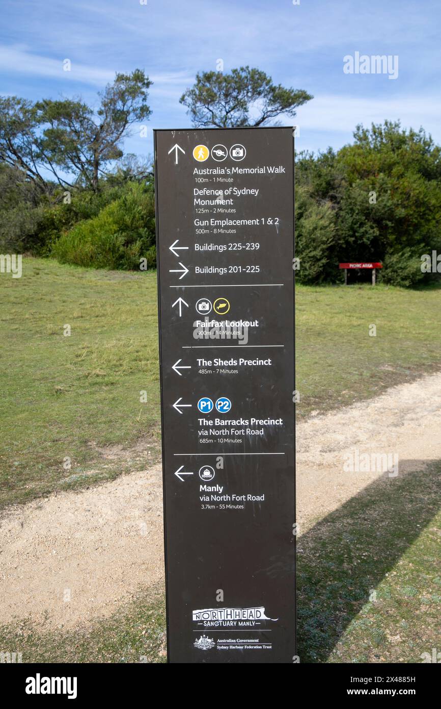Australian Memorial Walk on North Head Manly, information sign giving directions to the memorial