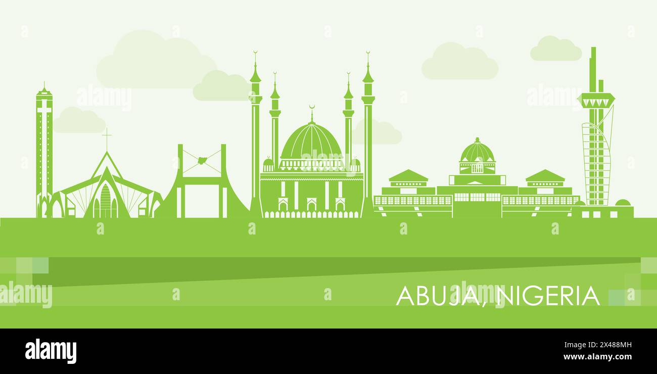 Green Skyline panorama of city of Abuja, Nigeria - vector illustration ...