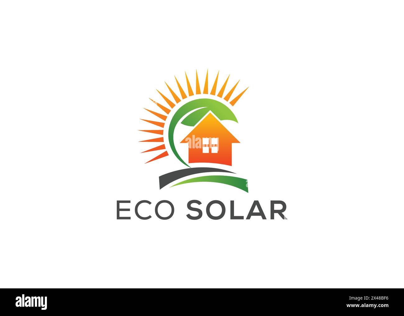 Minimalist eco solar energy vector logo. Modern Green energy solar logo vector logo. Home, Leaf, Sun logo Stock Vector