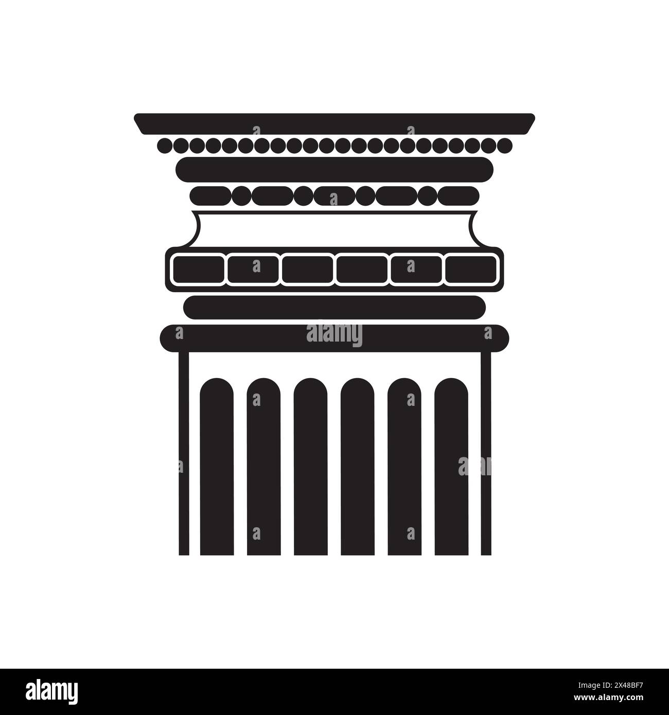 Ancient column capital black line icon, pillar with border on cornice ...