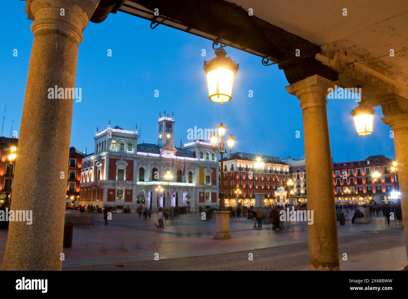 Plaza Mayor, night view. Valladolid, Castilla Leon, Spain. Stock Photo