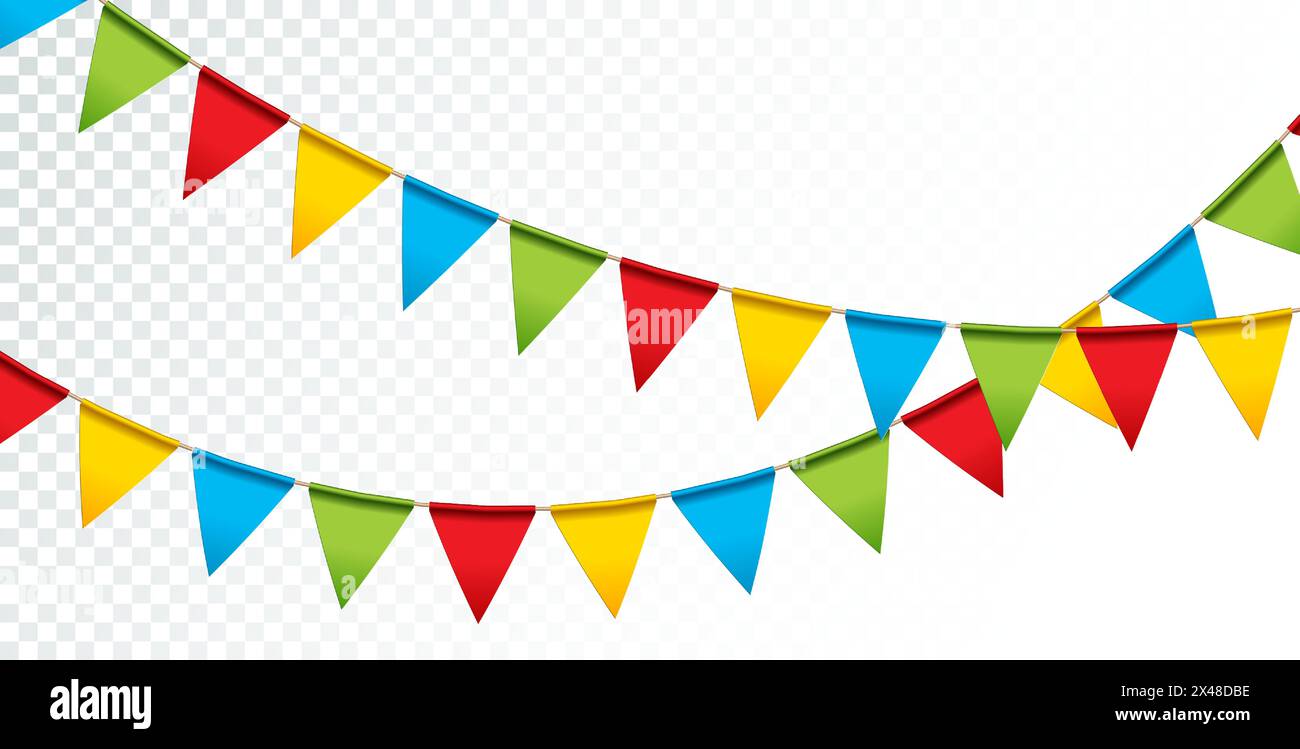 June Spring Flag Colorful Party Flags Garland Isolated on Clean Background. Vector Festa ...