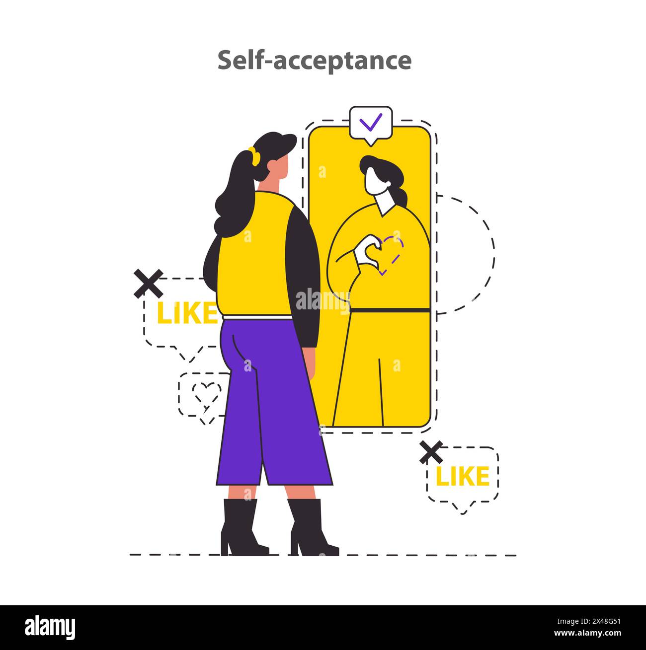 Self-acceptance concept. Woman projecting self-love and confidence 