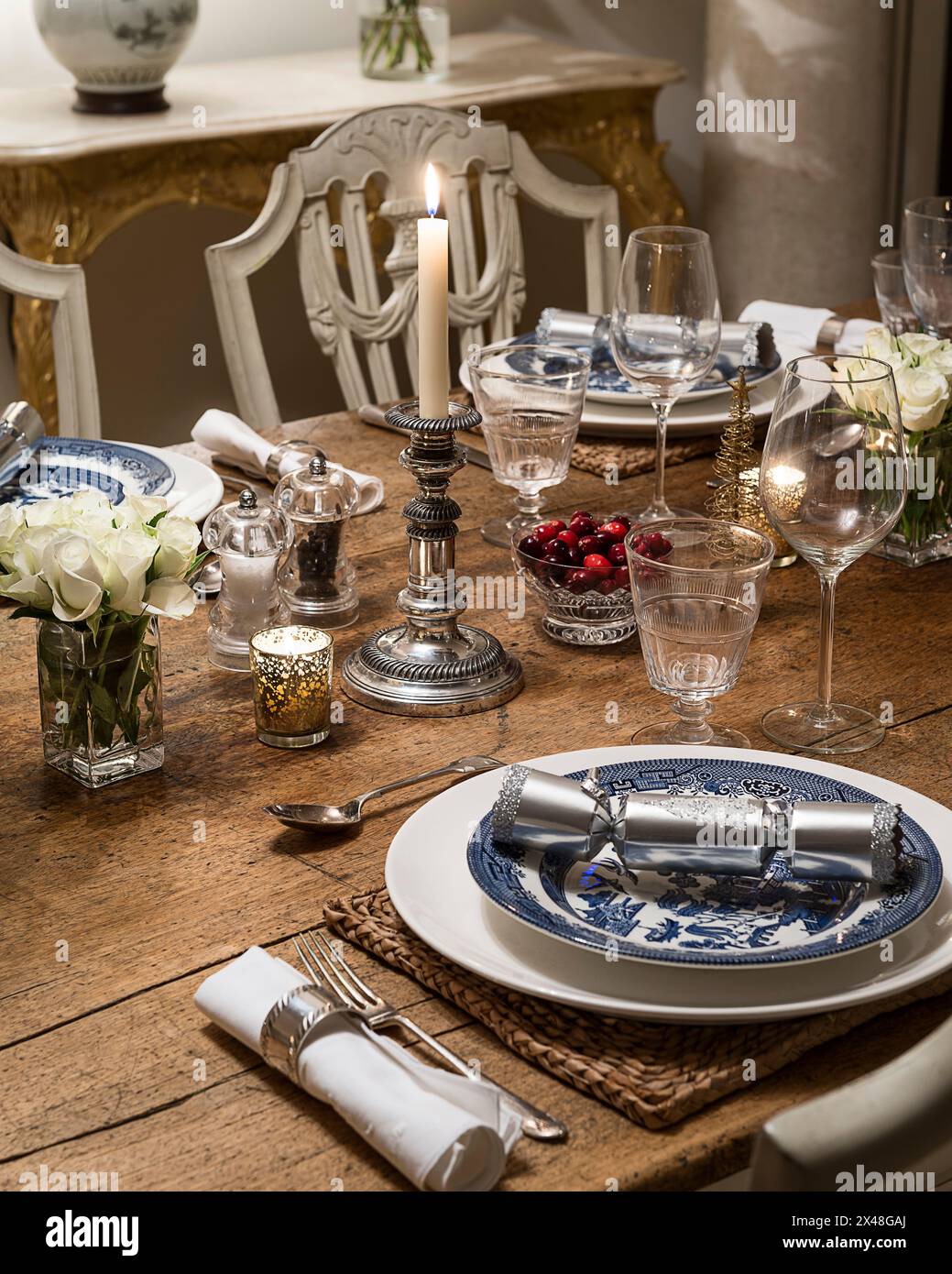Table setting in Dorset family home at Christmas, England, UK Stock Photo