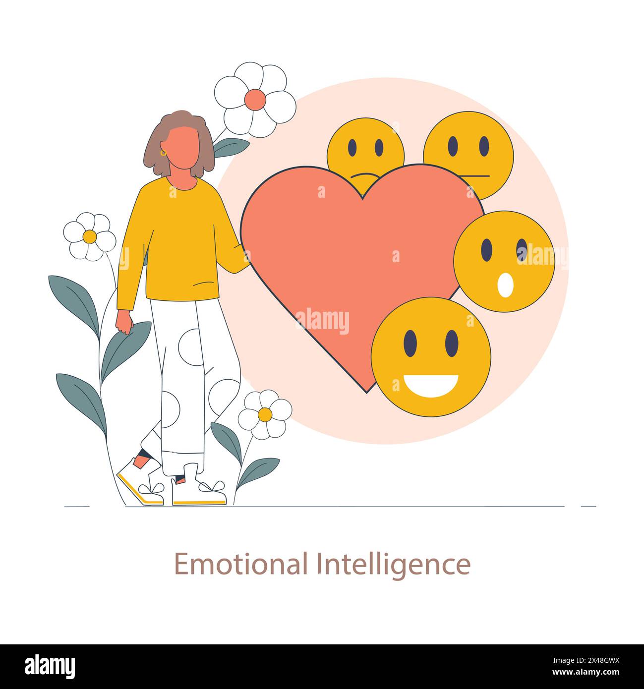 Emotional Intelligence concept. An evocative illustration that delves into emotional intelligence, exploring emotion management and the power of empathy. Vector illustration. Stock Vector