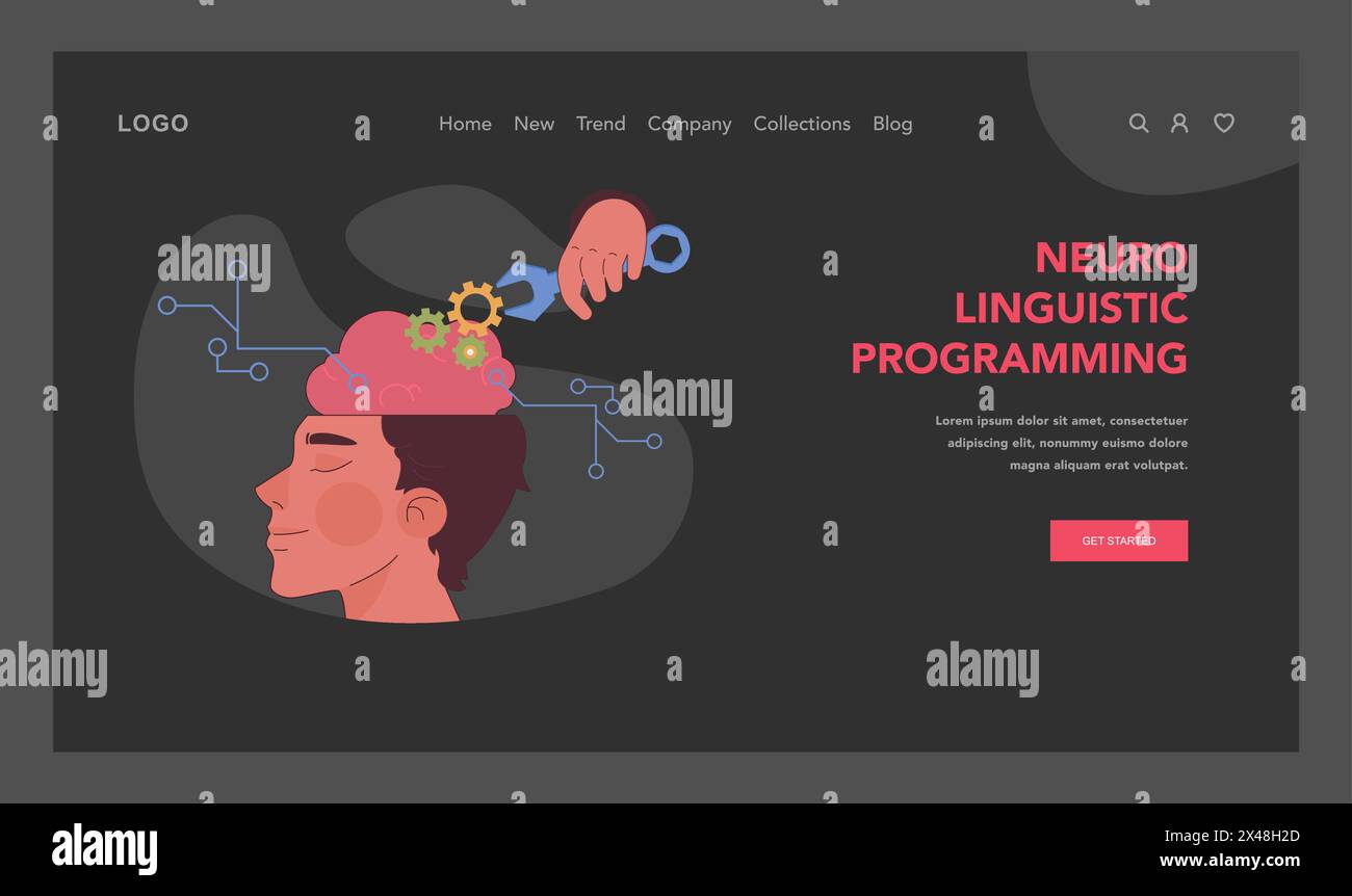 Neuro-linguistic programming exploration. Mind intricate workings, cerebral mechanics, cognitive process. Thought modulation and mental agility. Understanding brain language. Flat vector illustration Stock Vector