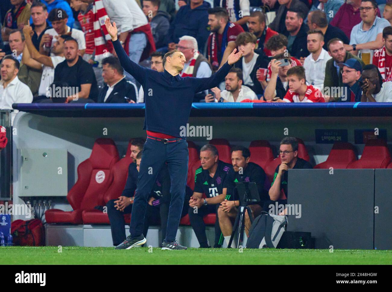 Munich, Germany. 30th Apr, 2024. Trainer Thomas Tuchel (FCB), team manager, headcoach, coach, frustrated after a failed chance for goalin the semi final match FC BAYERN MUENCHEN - REAL MADRID 2-2 of football UEFA Champions League in season 2023/2024 in Munich, Apr 30, 2024. Halbfinale, FCB, Muenchen Photographer: ddp images/star-images Credit: ddp media GmbH/Alamy Live News Stock Photo