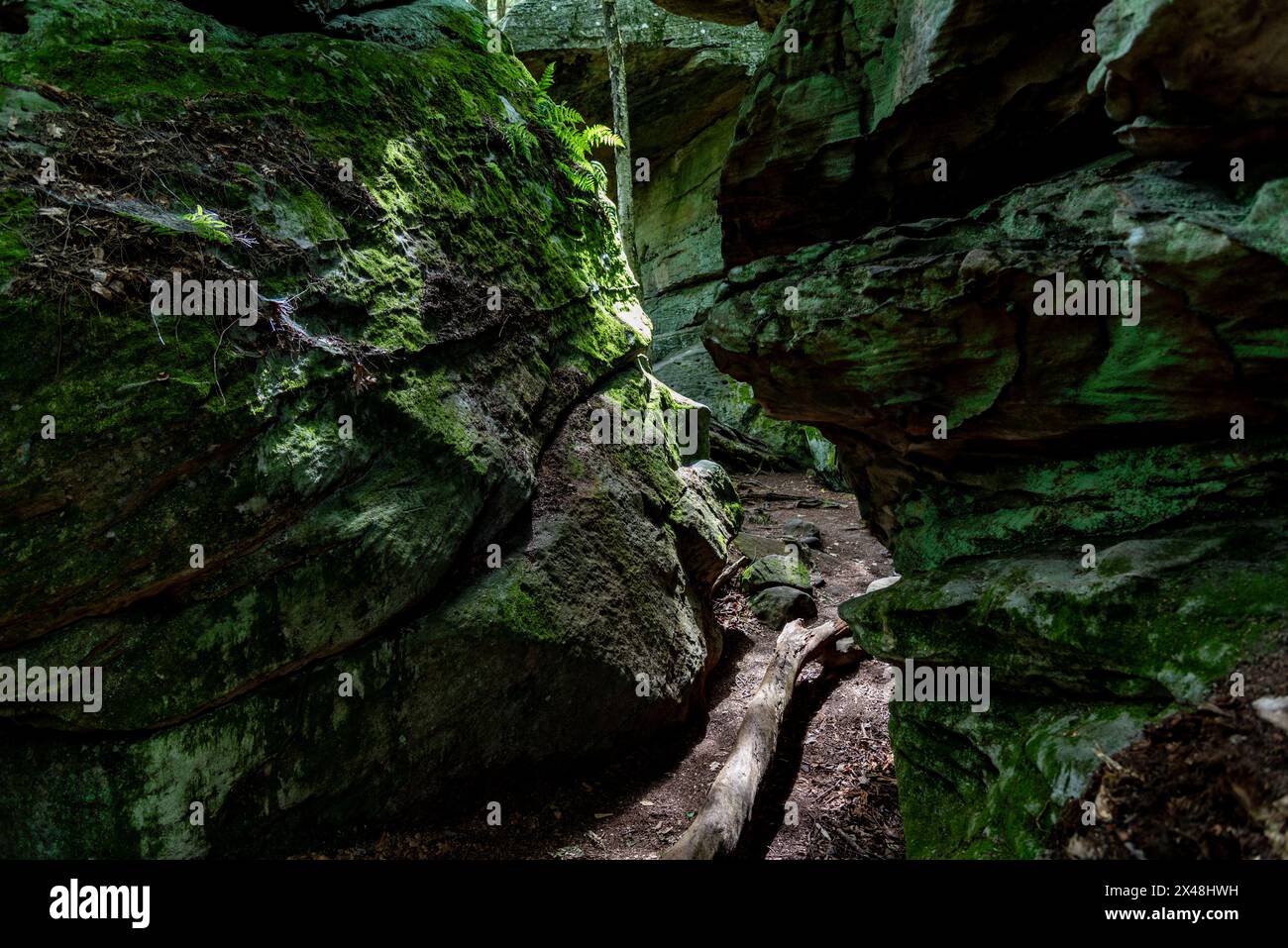 Canyon-like passage between giant sandstone boulders Stock Photo - Alamy