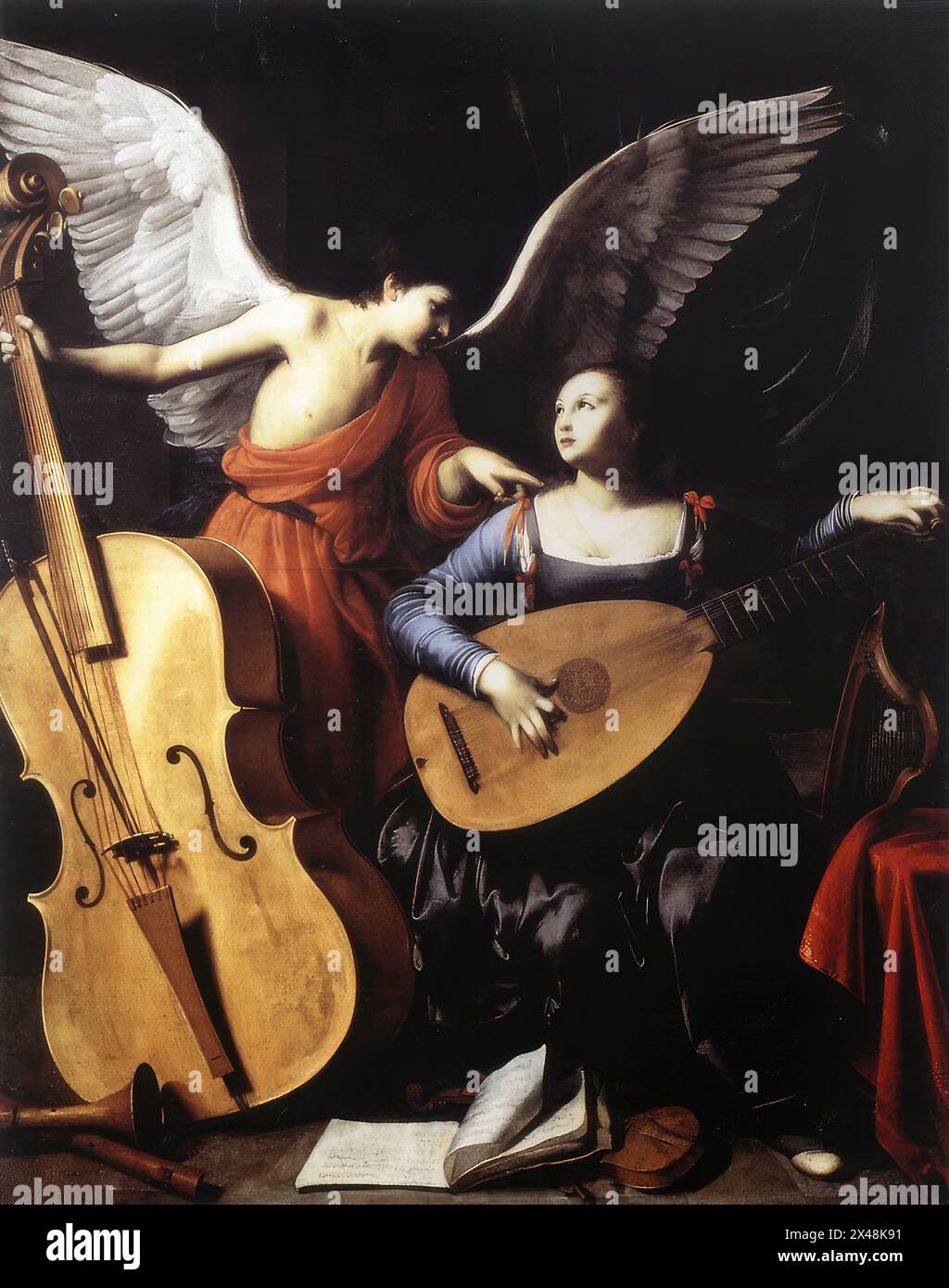 SARACENI, Carlo (b. 1579, Venezia, d. 1620, Venezia)    Saint Cecilia and the Angel  c. 1610  Oil on canvas, 172 x 139 cm  Galleria Nazionale d'Arte Antica, Rome    There is a long history of attributions of this painting to various artists. The attribution to Saraceni is accepted by the majority of art historians. However, the attribution to a non-Italian, Guy François, has been sustained by all the French critics, notwithstanding the absence of any confirmed Roman works by this artist.    If the painting is compared with certified works of Saraceni and with those of Guy François (all execute Stock Photo