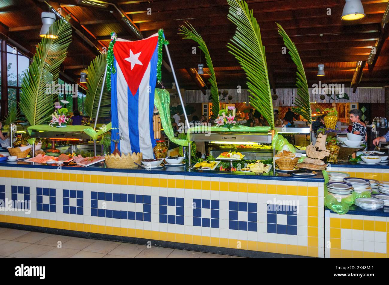 Cuban flag in hotel buffet restaurant, Cayo Santa Maria, Cuba Stock ...