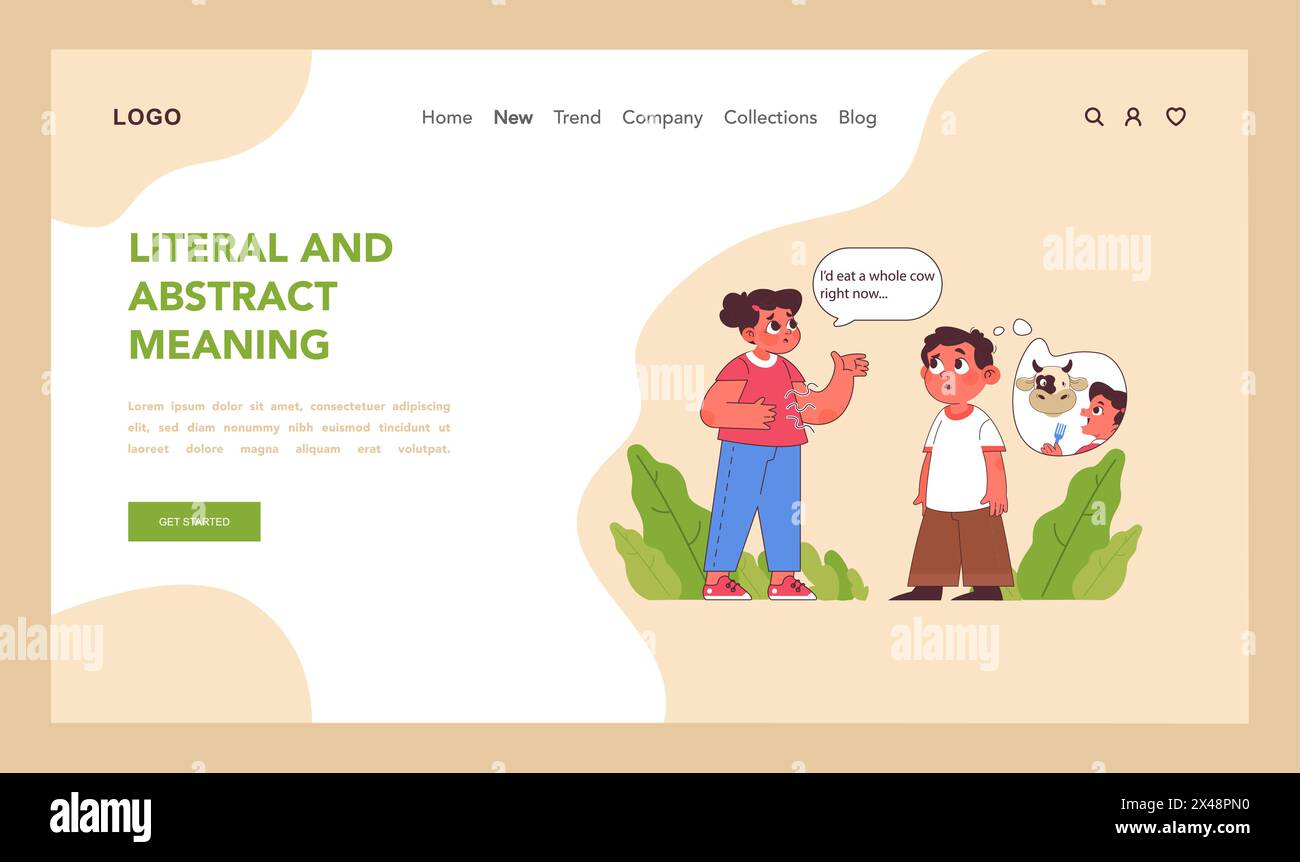 Literal and abstract meaning concept. Hungry girl talking to confused