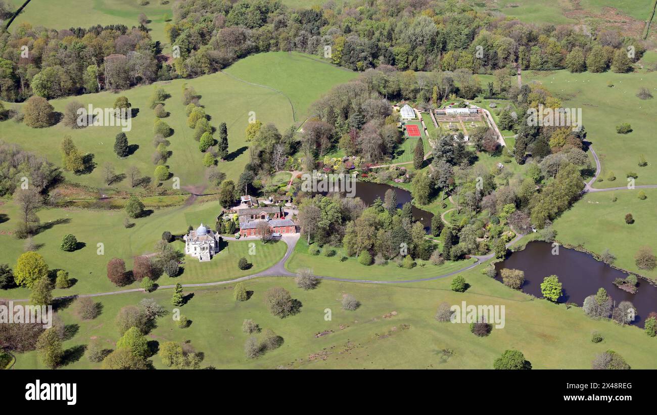 aerial view of Henbury Hall including the famouse Palladian style Henbury Rotunda, Cheshire Stock Photo