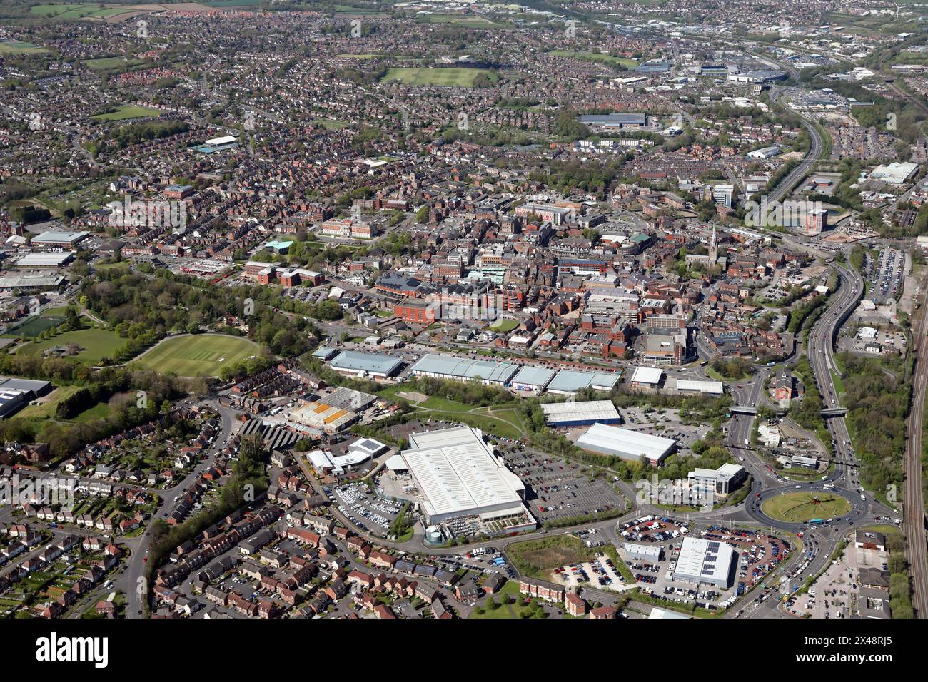 aerial view of Chesterfield town centre from the South with B&Q ...