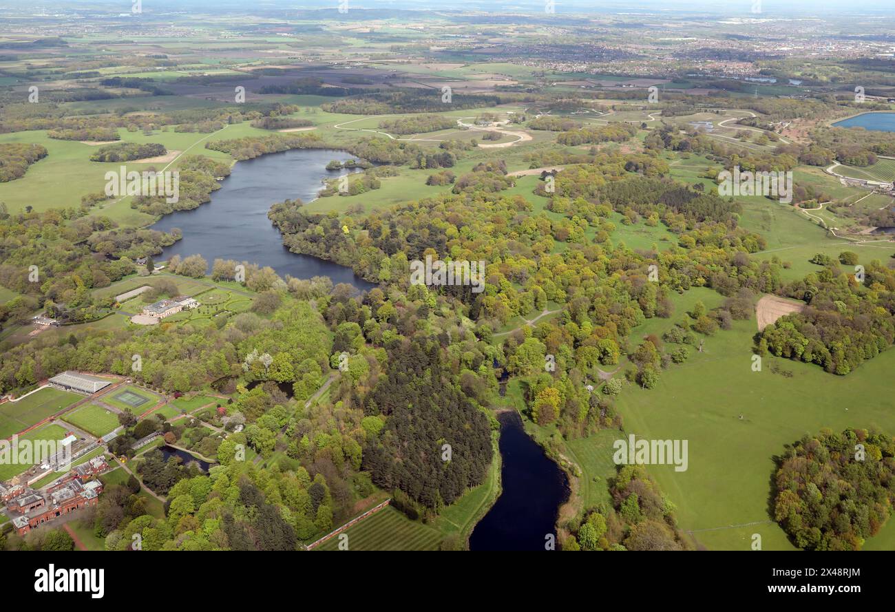 aerial view of White Man's Dam lake at Knowsley, Liverpool, UK Stock Photo